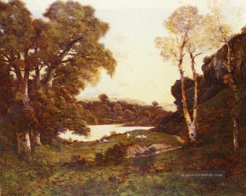  Joseph Werke - Französisch 1819 1916 Ziegen weiden neben einem See Barbizon Landschaft Henri Joseph Harpignies